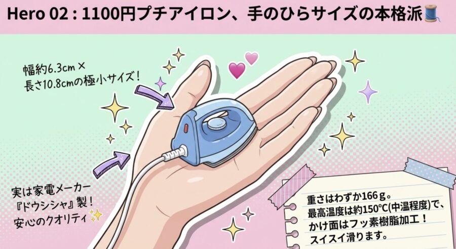 1100円プチアイロン、手のひらサイズの本格派！